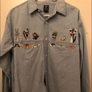 vintage looney tunes denim button up